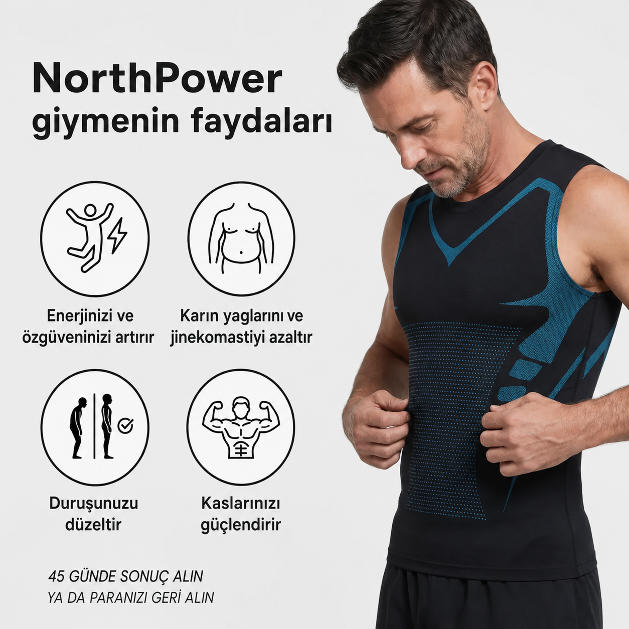 NorthPower | Göbek Ve Göğüs Fazlalıklarını Anında Gizleyip Düzleştiren İyonik Toparlayıcı Atlet